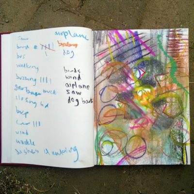 Sketchbook with words and pastels