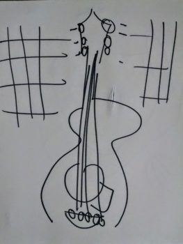 a guitar drawn while eyes are closed