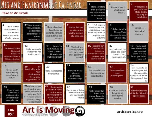 Free downloadable daily art break calendar created by Art is Moving.